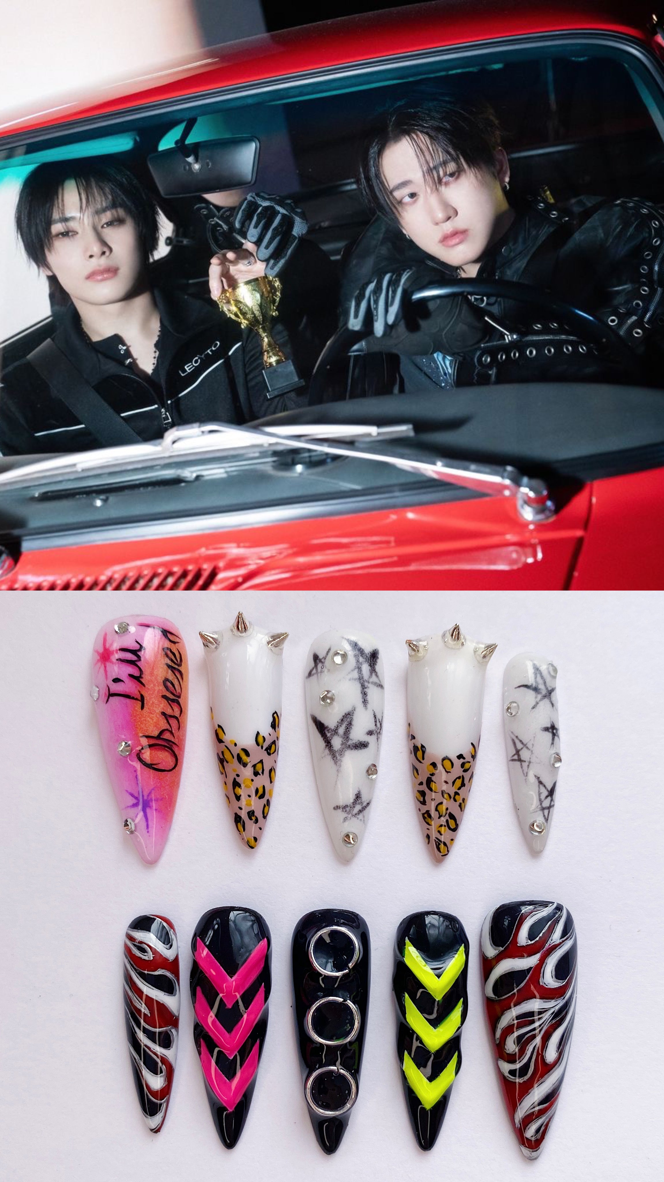 SKZ Burnin’ Tires press on nails