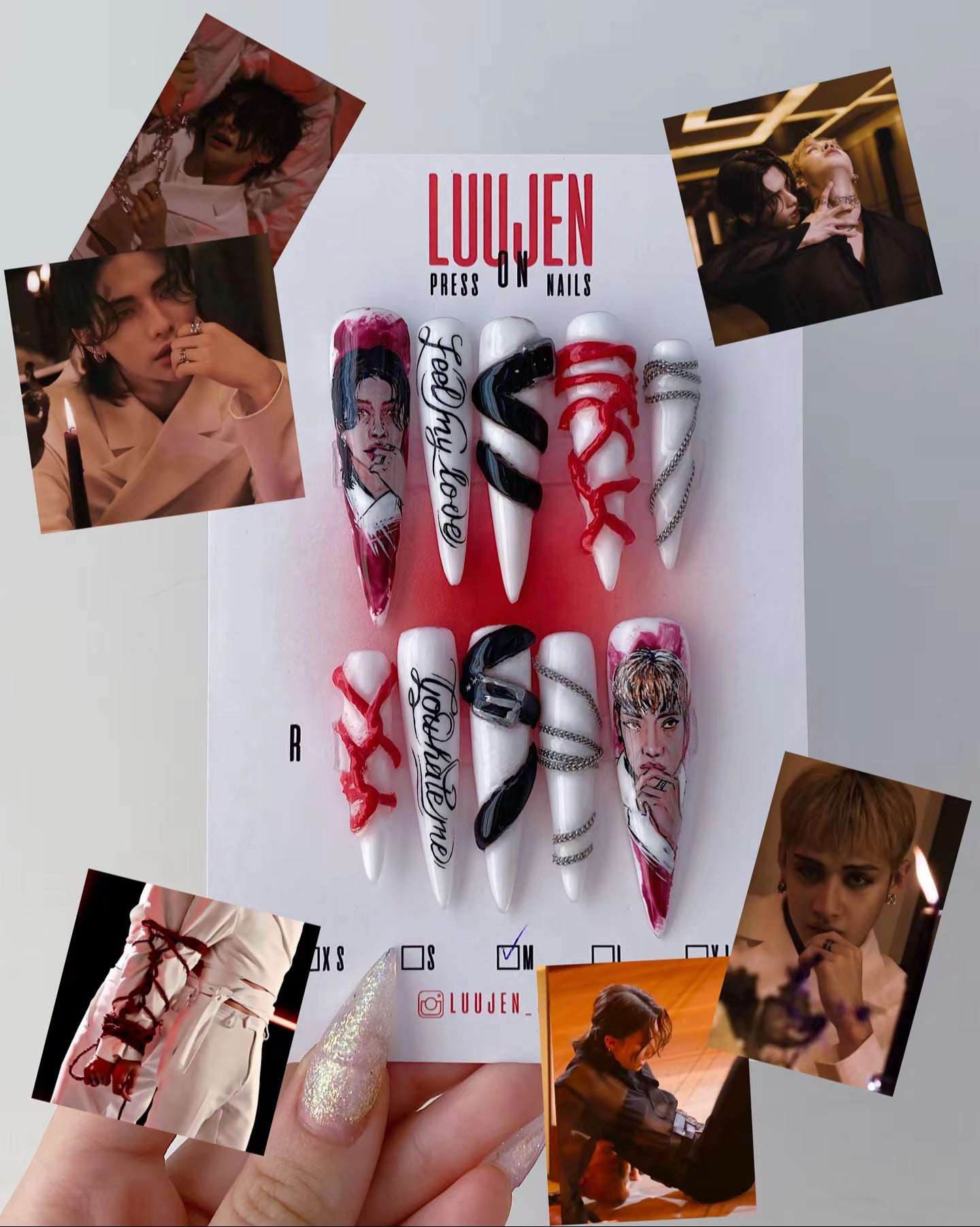 SKZ Red Light press on nails