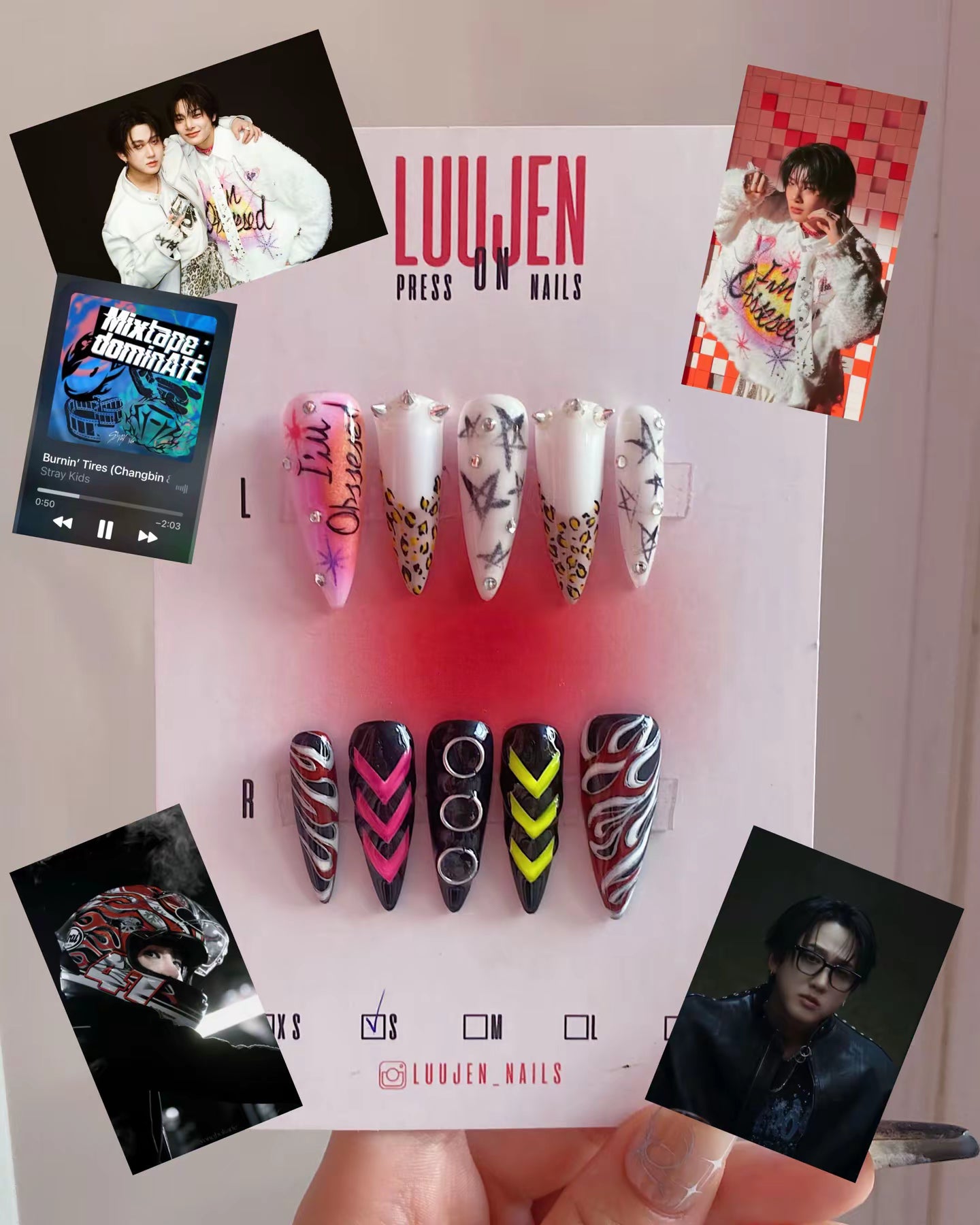 SKZ Burnin’ Tires press on nails